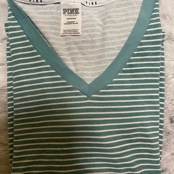 Green & White Striped PINK sleepwear V- neck-large - Picture 8 of 10